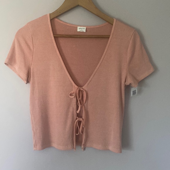 New Wilfred Free Only Tie-Front T-Shirt Cropped Short Sleeve Casual Pink Medium - Picture 3 of 9